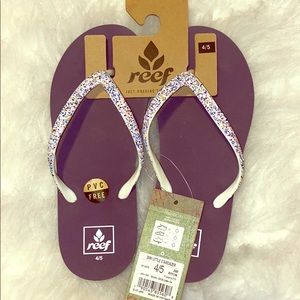 NWT Reef flip flips, purple with confetti straps